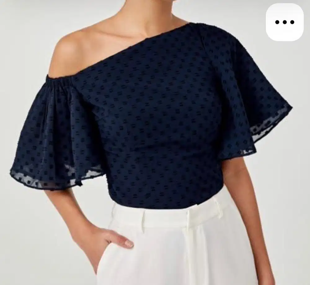Love Bonito one shoulder Sabrina blue ruffled top
