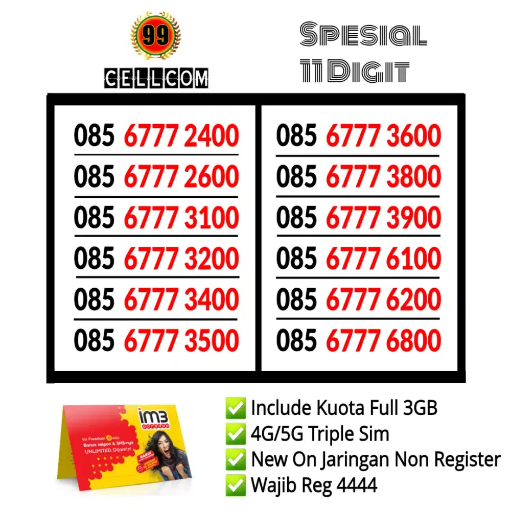 Nomor Cantik Im3 11 Digit Kartu Perdana Indosat Reguler 11 Angka