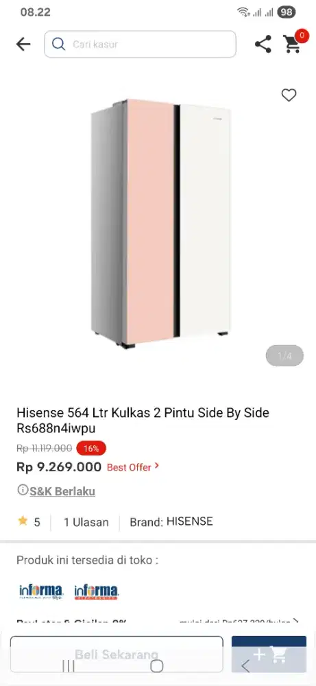 Hisense 564 ltr kulkas 2 pintu