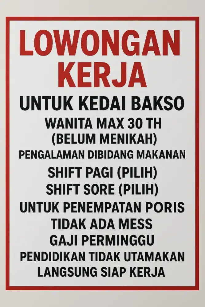 Loker jaga stand makanan Poris Cipondoh
