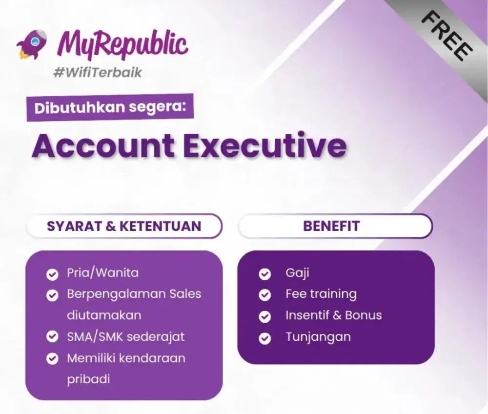 Dibutuhkan segera Direct Sales MyReplubic Cileungsi