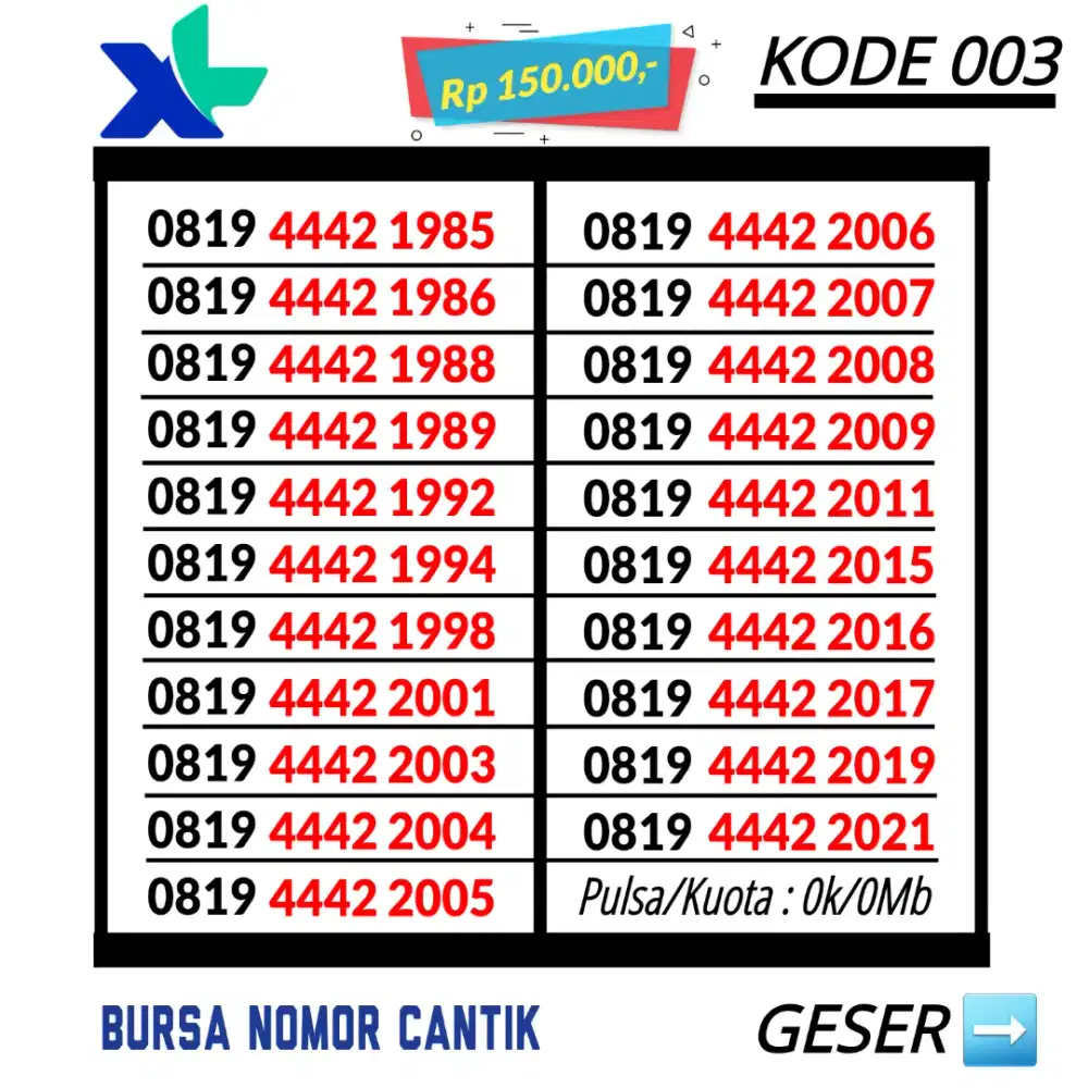 Perdana Cantik XL Seru Tahun Lahir Rapi Kartu cantik XL Reguler