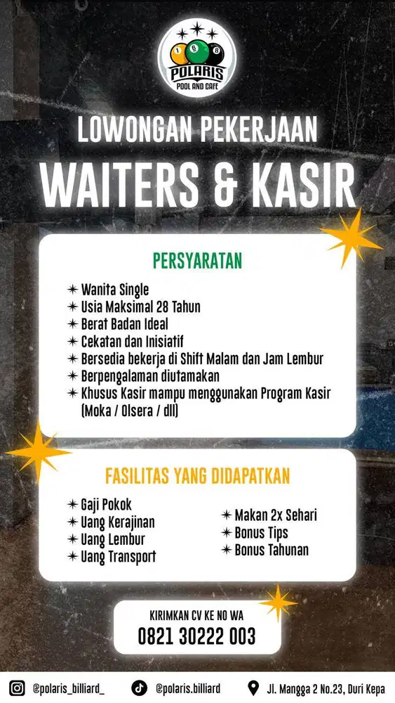 KASIR WANITA dan HELPER Kitchen PRIA