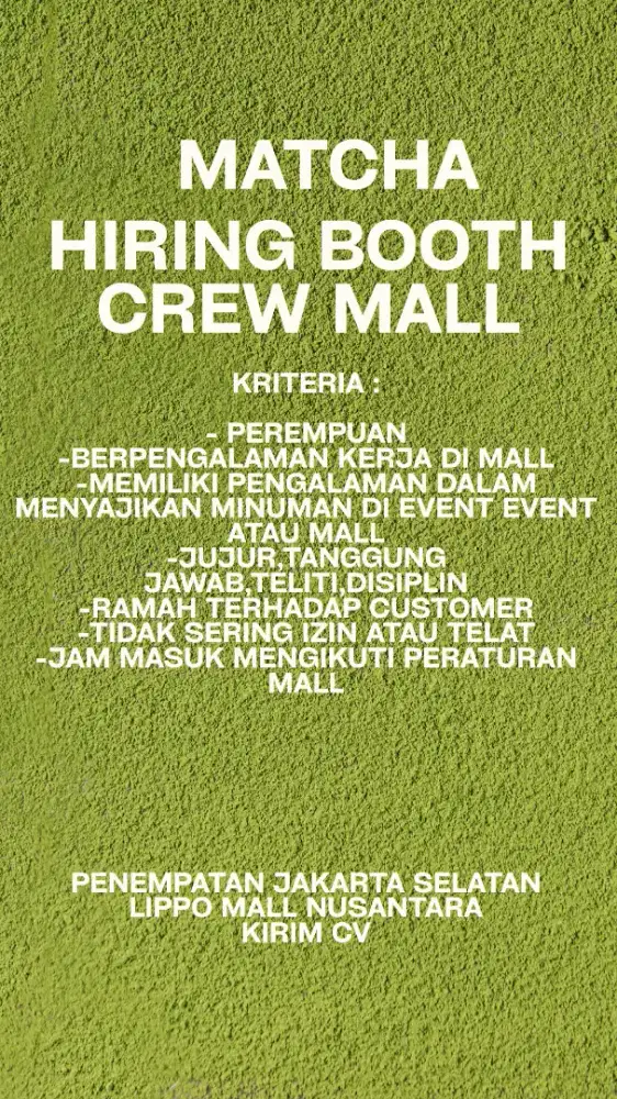 BAGI YANG NIAT KERJA!Crew Booth Mall