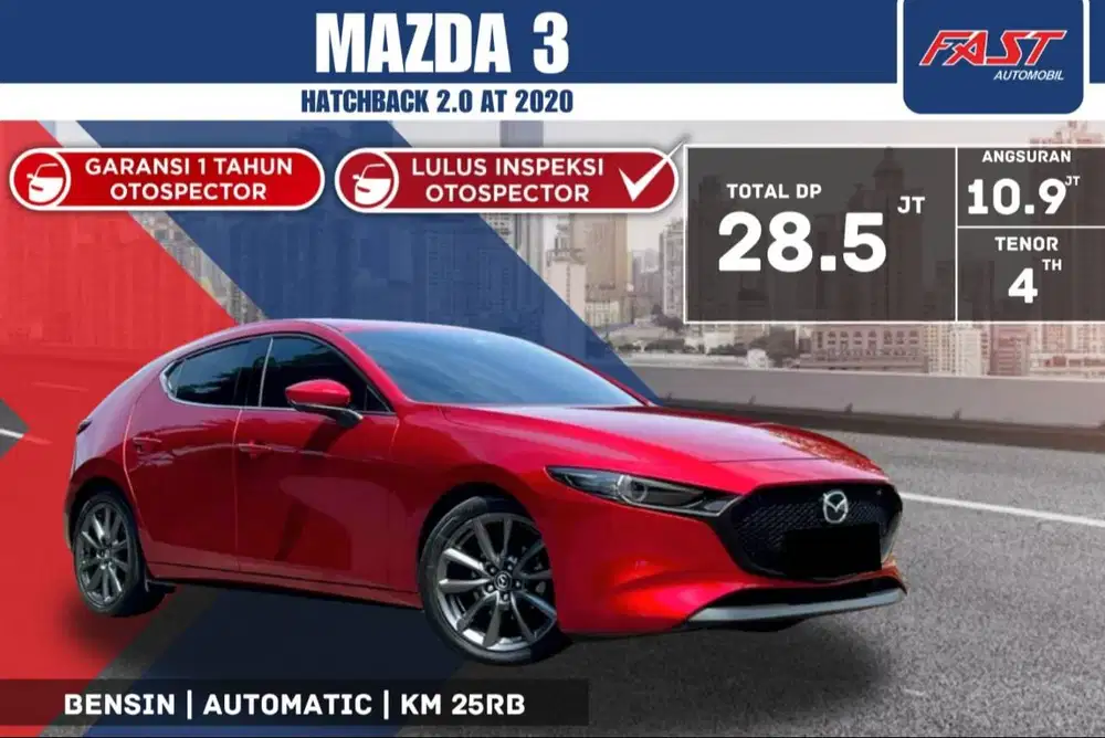 MAZDA 3 2020 HATCHBACK SUNROOF LOW KM.25RB & PAJAK PANJANG#F7ST