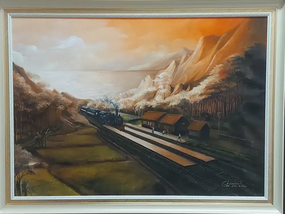 Jual lukisan alam pegunungan media cat minyak pada kanvas