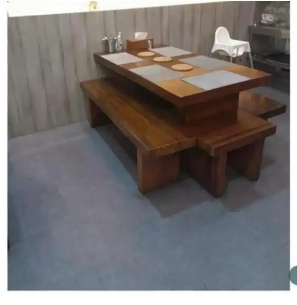 Jual set meja makan + bangku kayu modern
