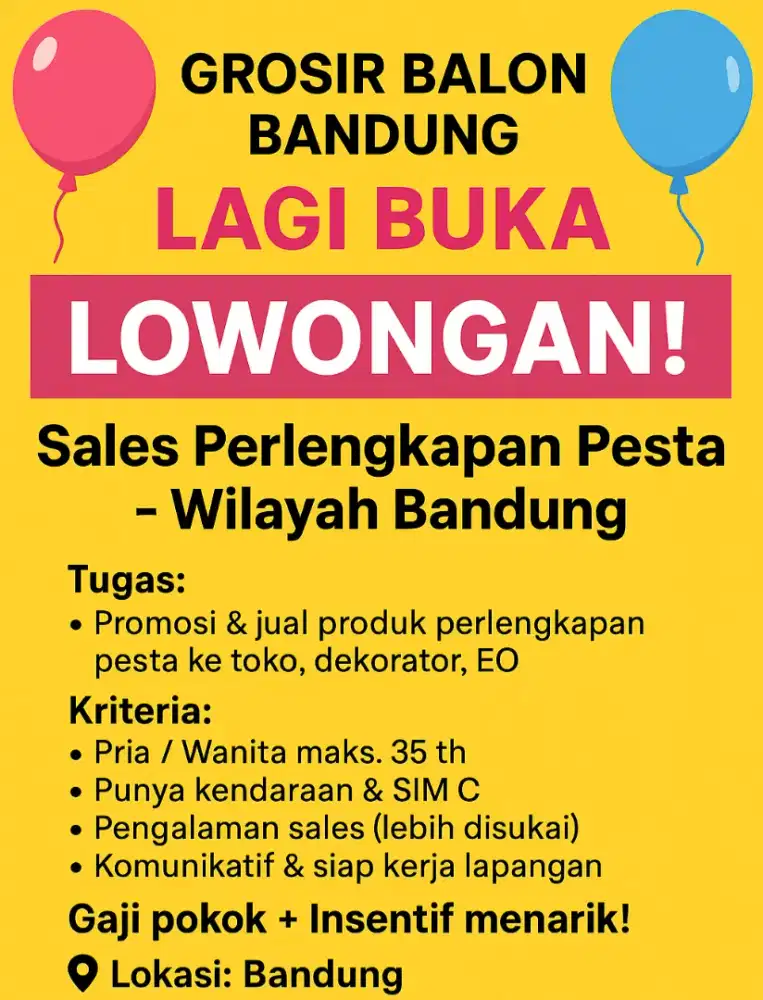 SALES PERLENGKAPAN PESTA (WILAYAH
 BANDUNG)