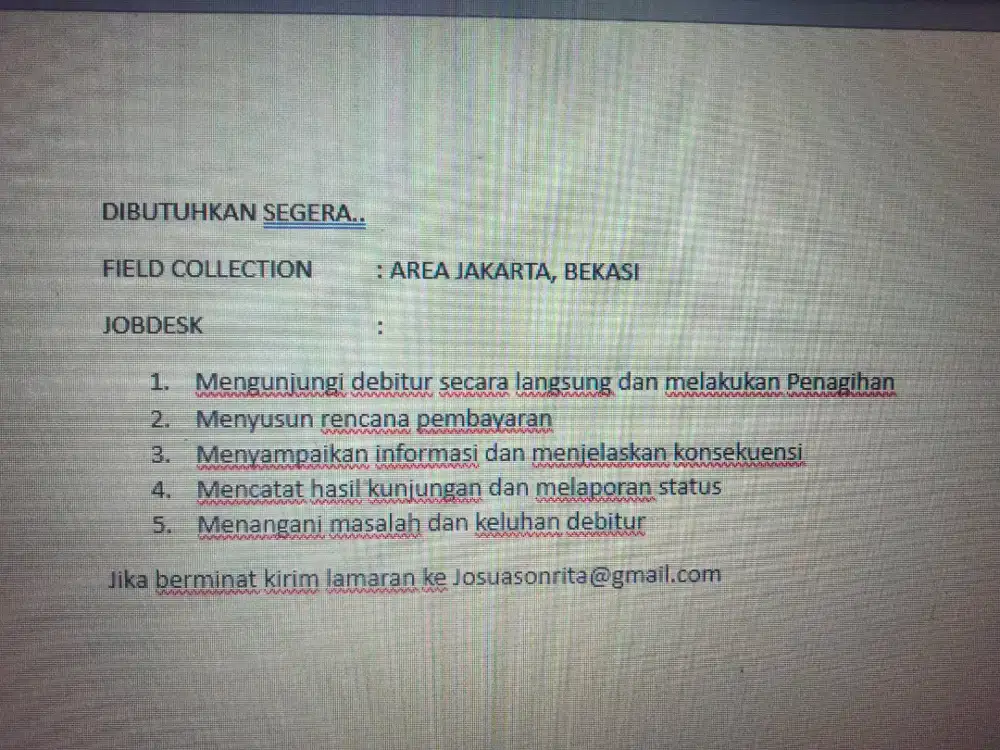 Lowongan kerja Field Collection & Desk Collection