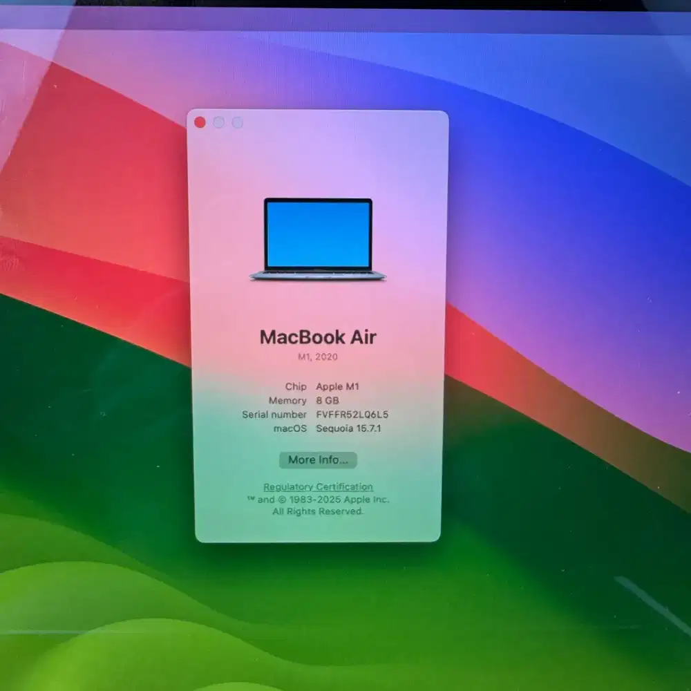 Macbook Air M1 Ram 8 Ssd 512 Layar 13 inch Full set Space Grey Mulus