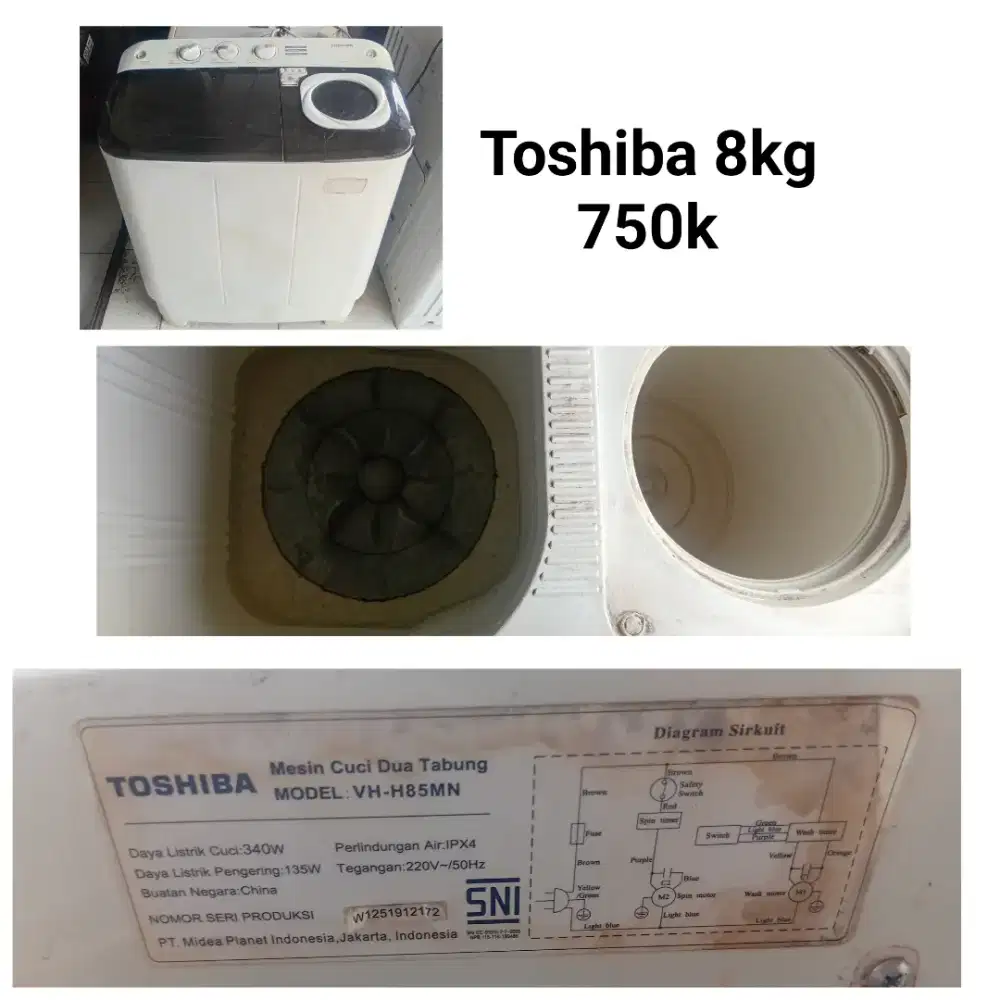 Mesin cuci TOSHIBA  bekas bergaransi