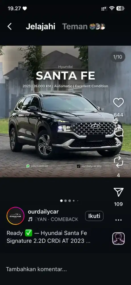 Hyundai Santa Fe Signature Dsl 2023 (L) Hitam  20 rb