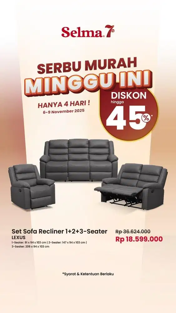 Promo Hemat Sofa Set Recliner Lexus Grey