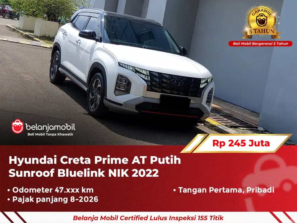 [ GARANSI 5TH ] Hyundai Creta Prime AT Putih Sunroof 2022/2023