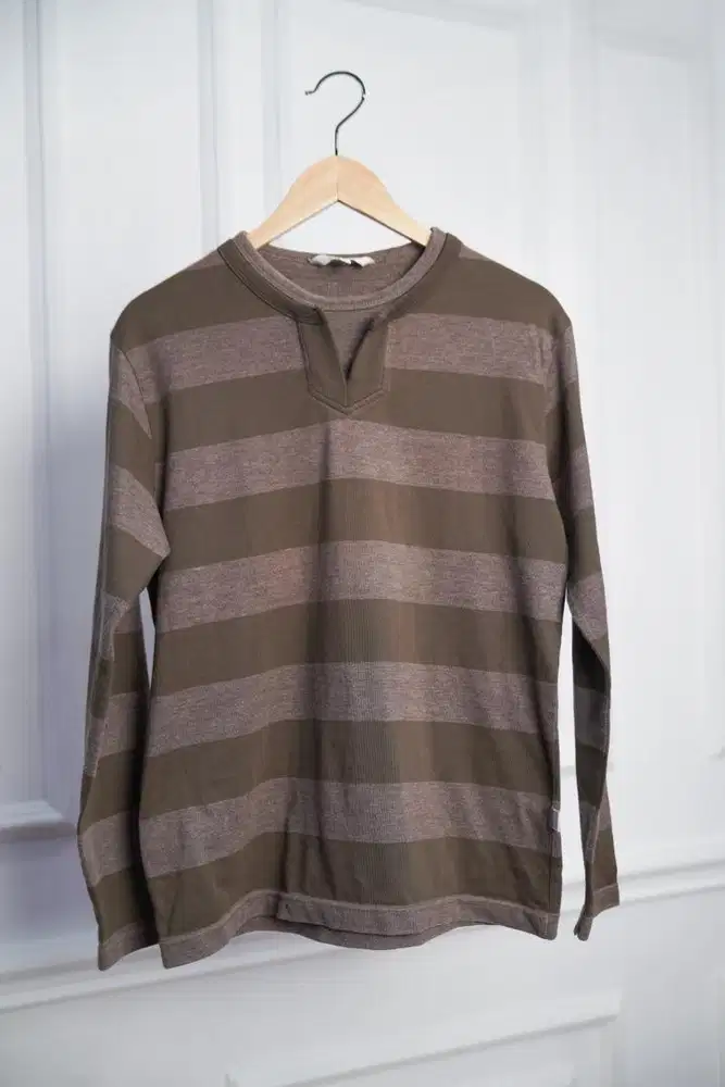 Stripe Long Sleeve Shirt/Henley Style Top