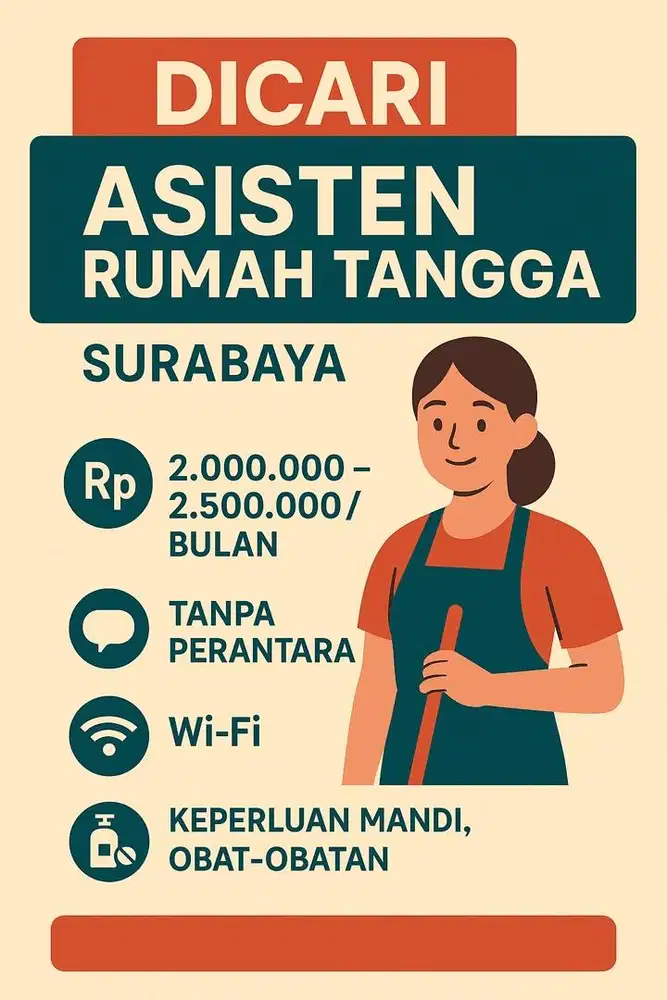 Dibutuhkan ASISTEN RUMAH TANGGA
