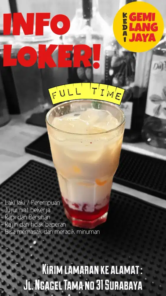 Dibutuhkan Crew untuk Kedai Kopi dan Makanan