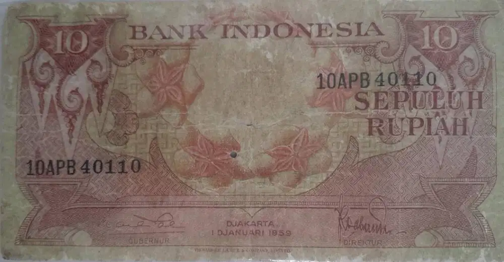 Uang kuno 10 rupiah tahun 1959