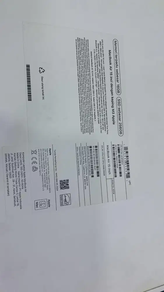 Macbook air m3 16/256gb 15 inci IBOX
