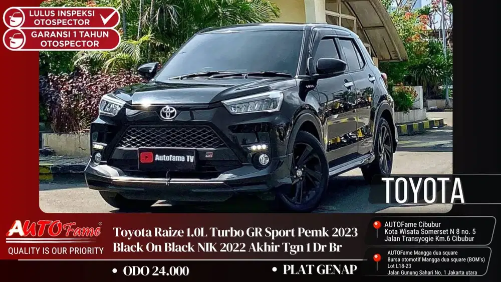 Toyota Raize 1.0L Turbo GR Sport Pemk 2023 Black On Black NIK 2022