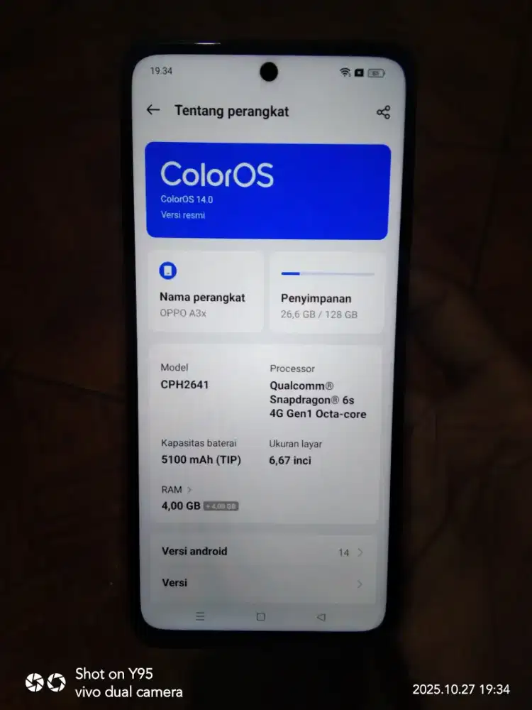 Oppo A3x 4/128 No Minus Eks Garansi Resmi