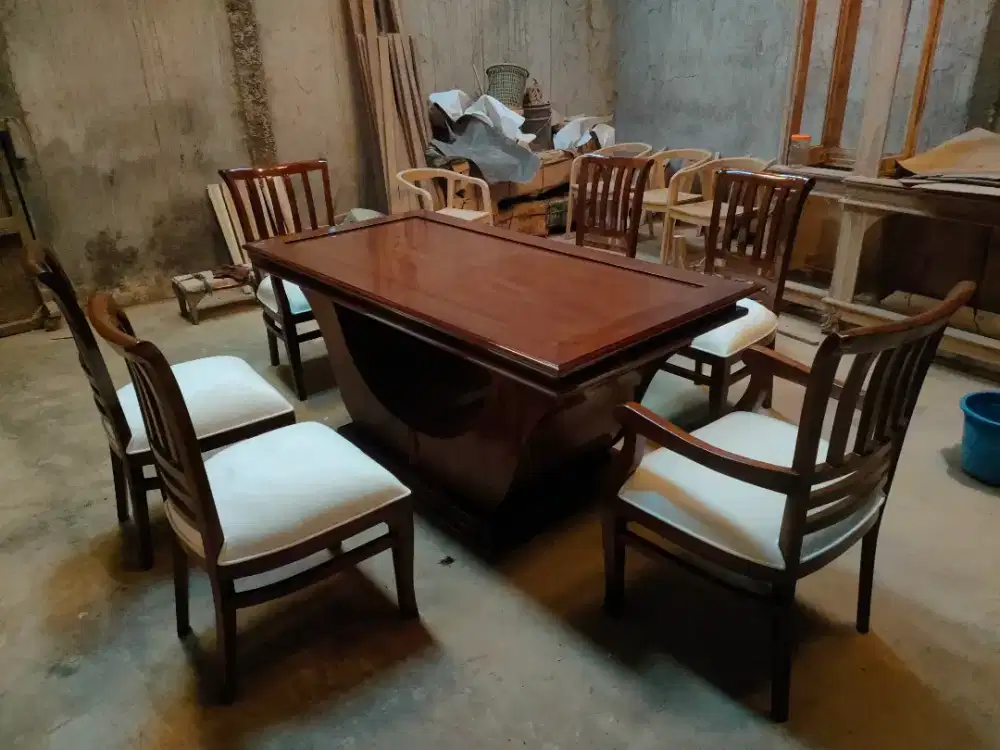 Meja makan minimalis motif modern full kayu jati