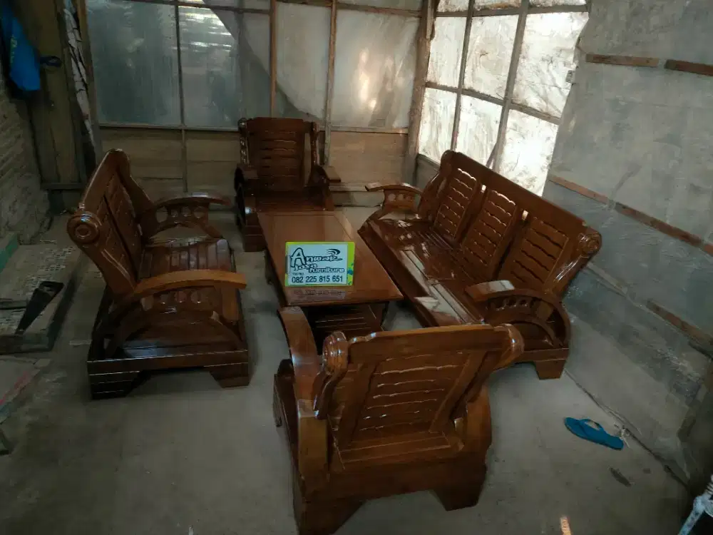 Kursi tamu minimalis becak full kayu jati