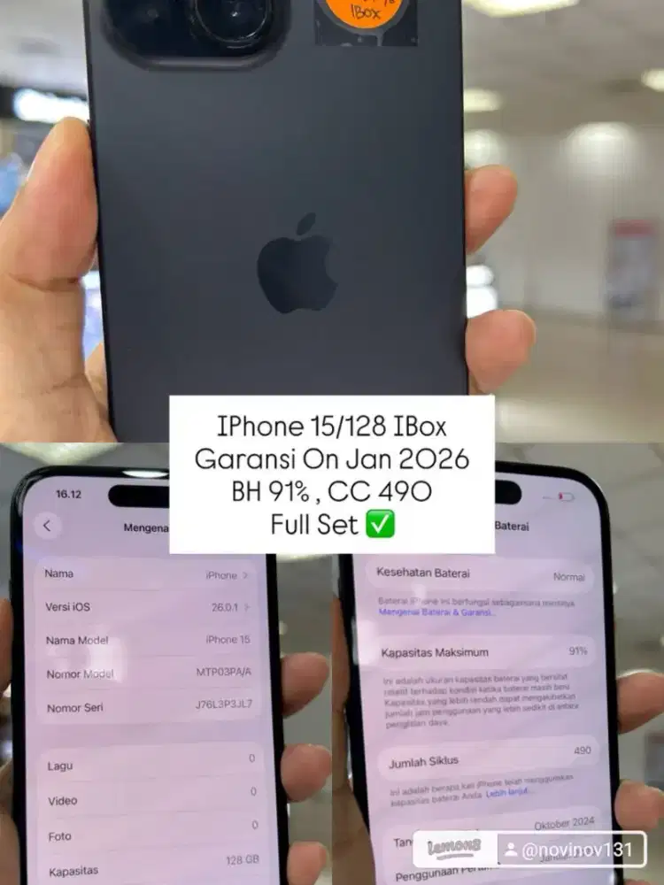 Iphone 15/128 ibox garansi on jan 2026