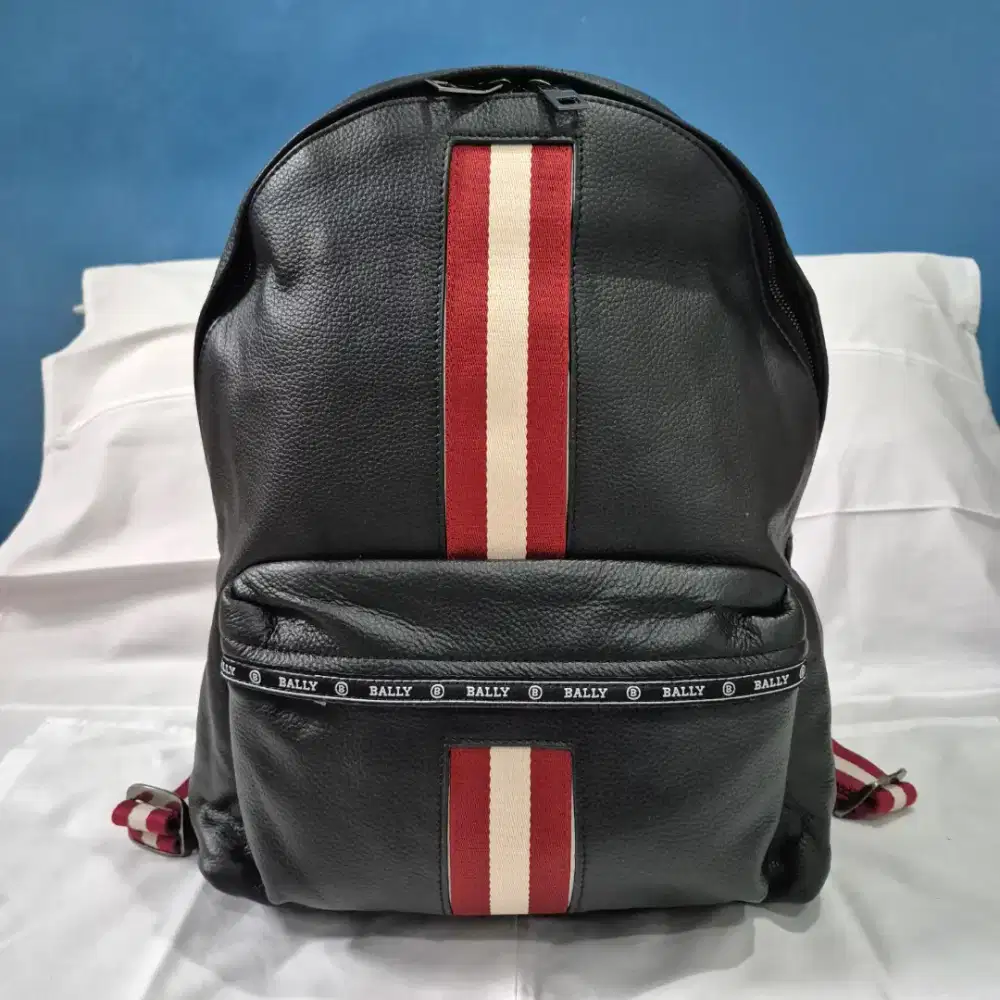 Ransel Backpack Bally Original Hitam Kulit Asli