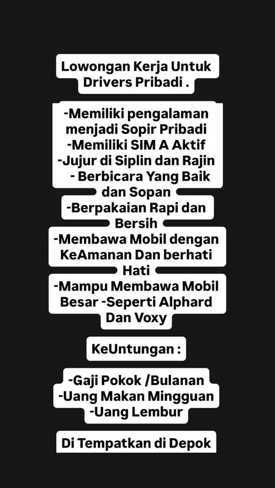 LOWONGAN DRIVERS KELUARGA
