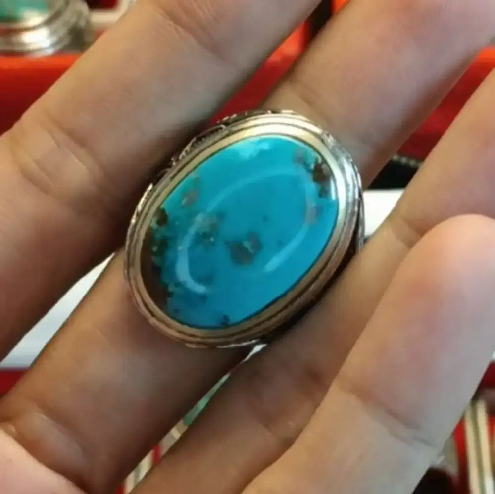 Cincin pirus persia biru polosan antik