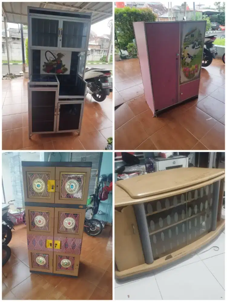 Lemari bekas 4 item sesuai kondisi (lemari piring, baju, tv tabung)