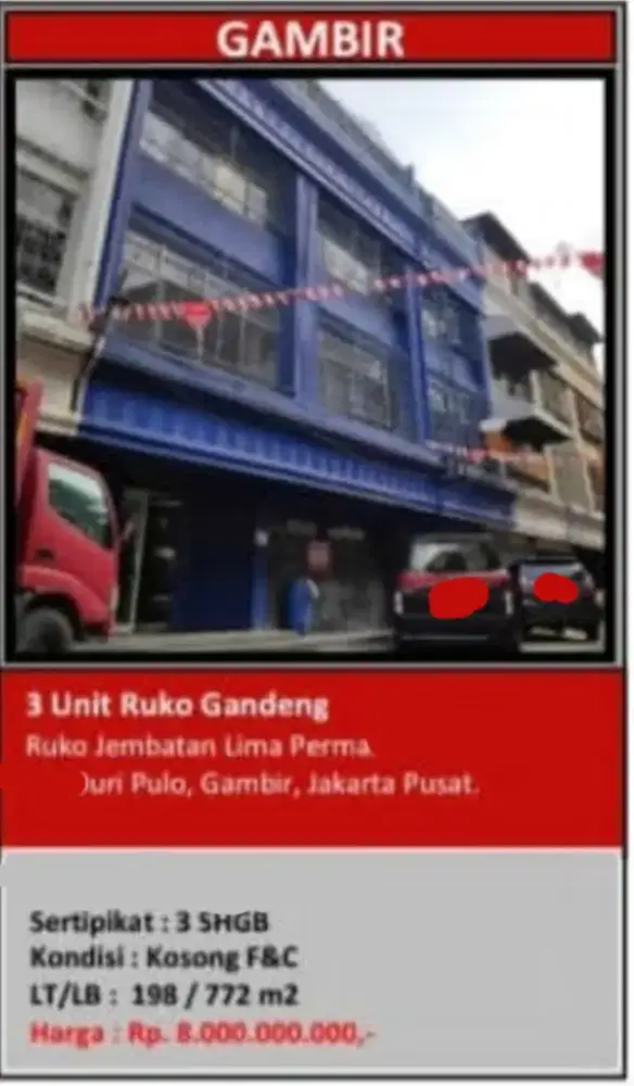 Dijual 3 in 1 Ruko Jembatan Lima Permai