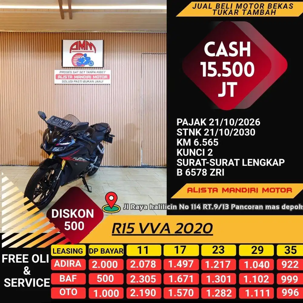 DP 500 UDAH BISA BAWA PULANG YAMAH R 15 VVA TH 2020 PAJAK ON