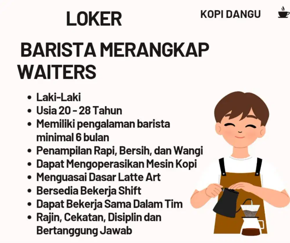 Loker barista merangkap waiters