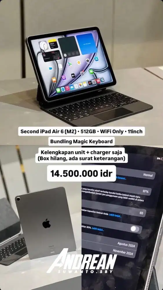 Second Ipad Air 6 (M2) 512GB 11 Inch Wifi Bundling Magic Keyboard UC