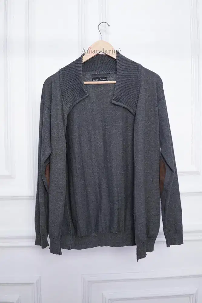 Jaket/Sweater Rajut Elbow Patch Gray