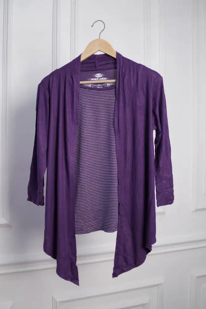 Cardigan Rajut Jatuh Ungu/Open Front Draped Cardigan