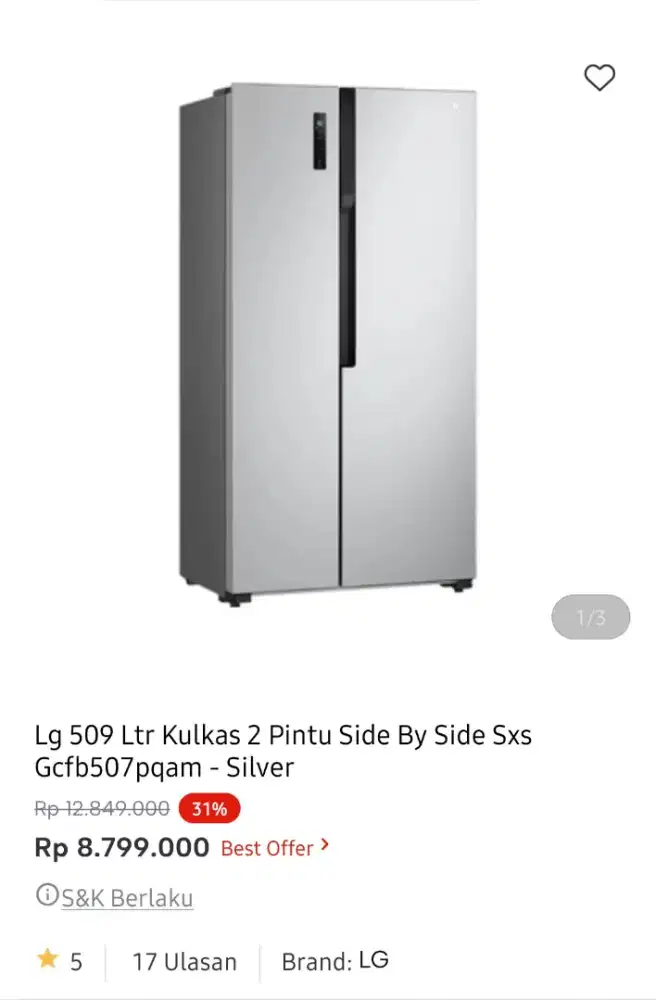 KULKAS LG SIDE BY SIDE KAPASITAS 509L