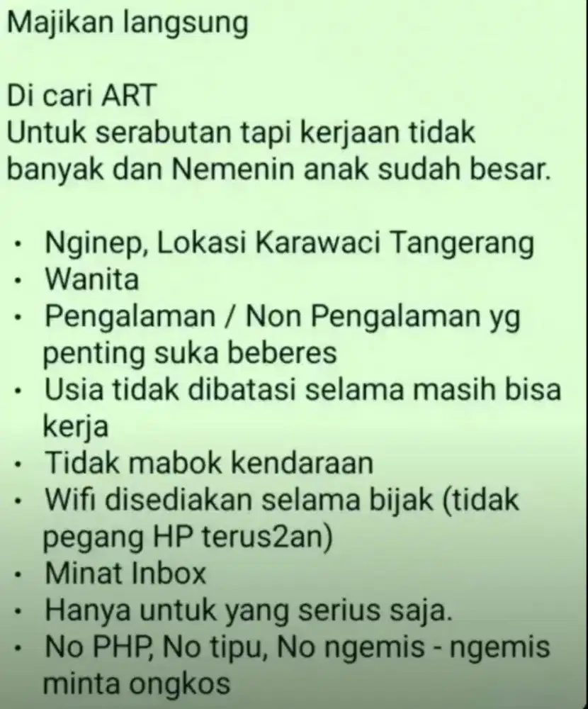 Lokert art serabutan.utamakan nginep