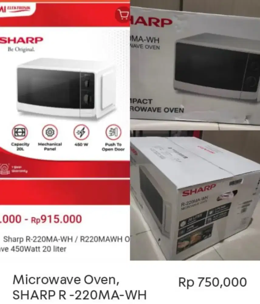 Microwave Sharp R-220MA-W 20L — Hemat Listrik 450W, Kondisi Baru
