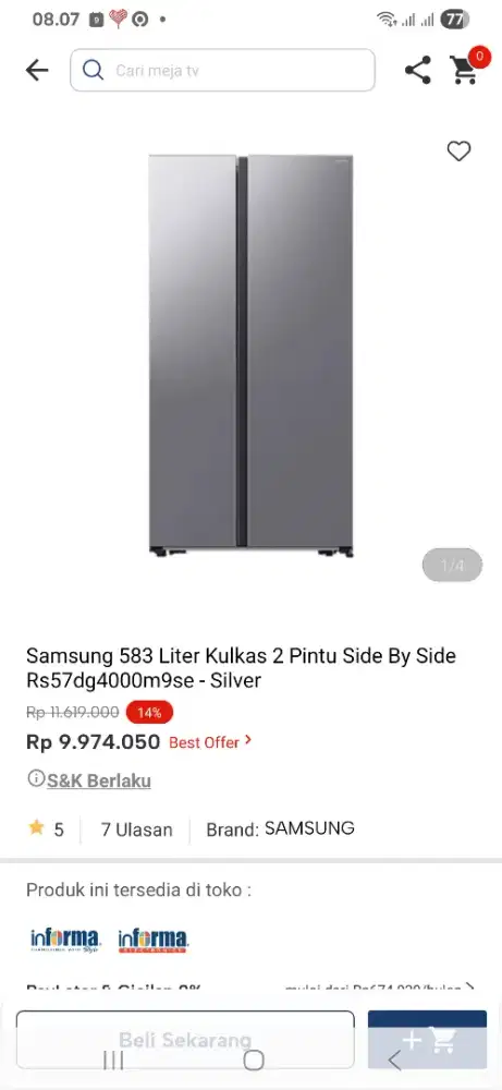 Samsung 583 liter kulkas 2 pintu