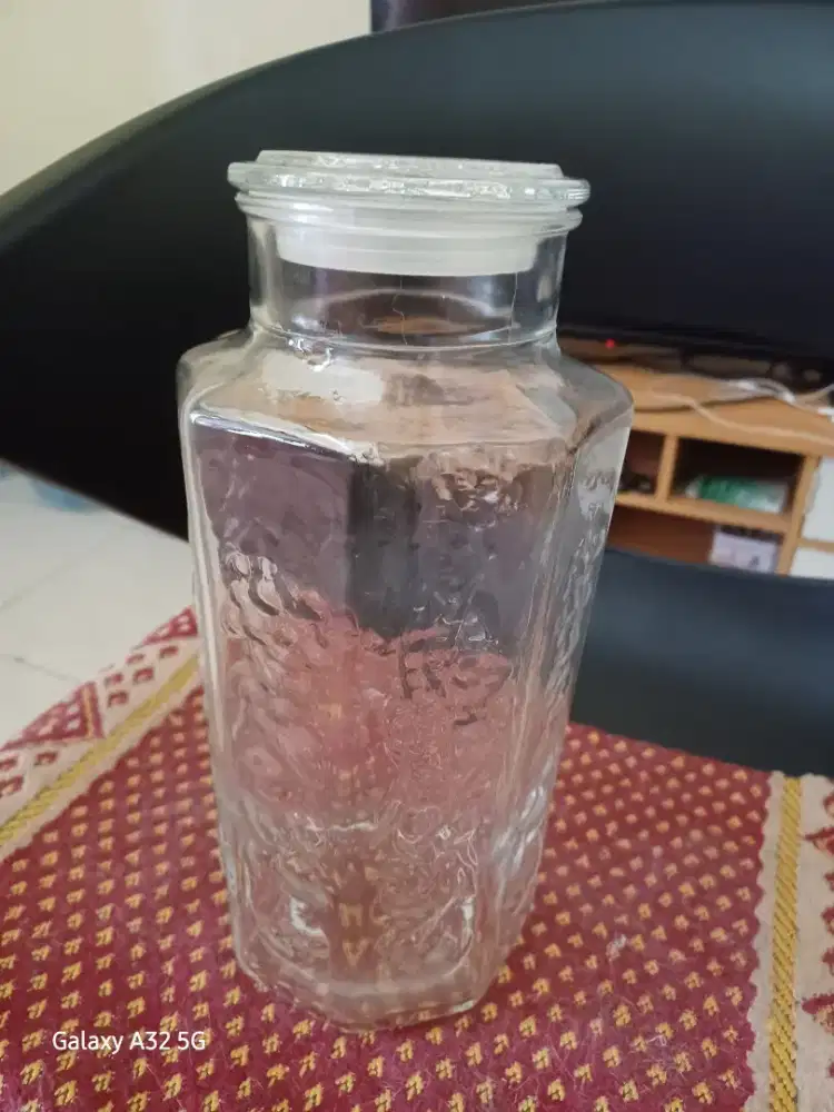 Vintage Frenched Pressed Octagonal Tall Glass Storage Jar