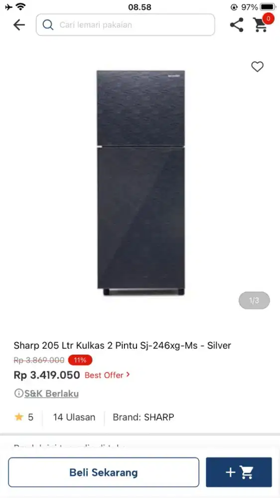 Sharp 205 Ltr kulkas 2 pintu