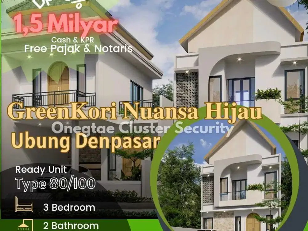Rumah cluster onegate security Green kori Nuansa hijau ubung denpasar