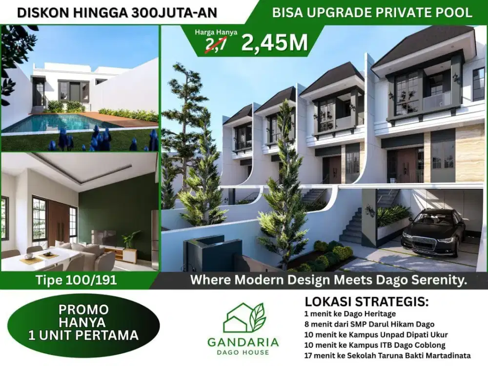 Jual Rumah Rasa Villa Gaya Eropa Modern TownHouse Dekat Pasar Simpang Dago Tubagus Ismail Cigadung