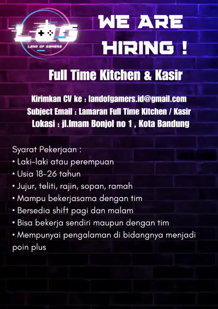 LOWONGAN KERJA KASIR DAN KITCHEN