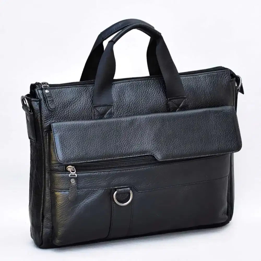 Tas pria, premium leather, hitam