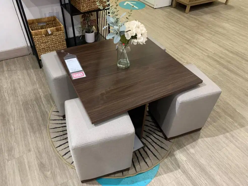 Heim Studio ASAKA Meja Tamu  5in 1 (1 Meja + 4 Stool) - Abu