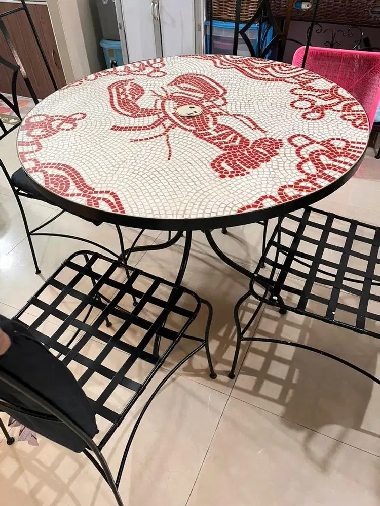 Meja Makan Set Keramik - 96cm dia - 4 kursi